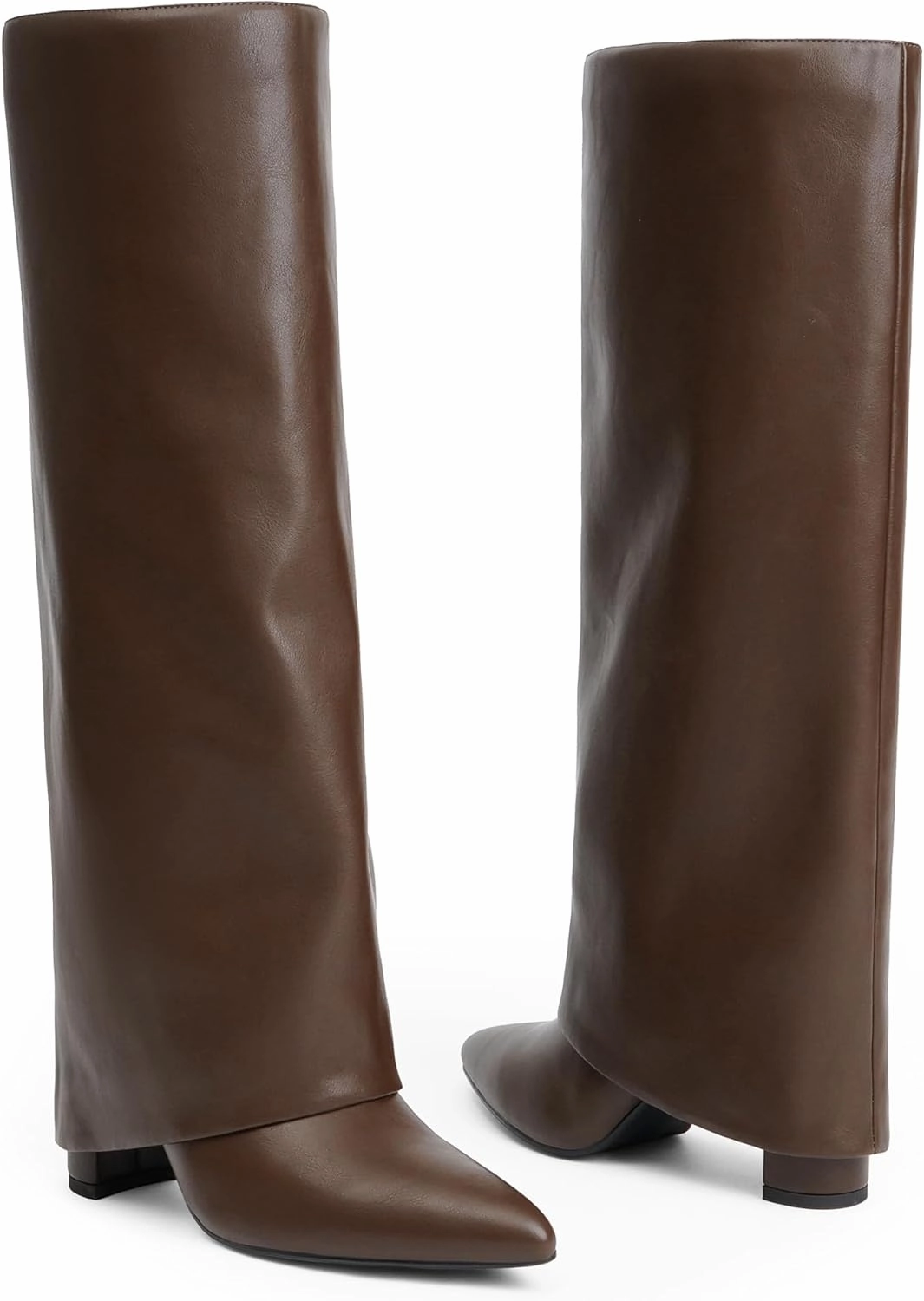 Modatope Knee High Boots Women Fold Over Knee High Boots Chunky High Heels Long Boots Zipper Pointed Toe Dress Tall Boots for Women Best Knee High Boots For Petites