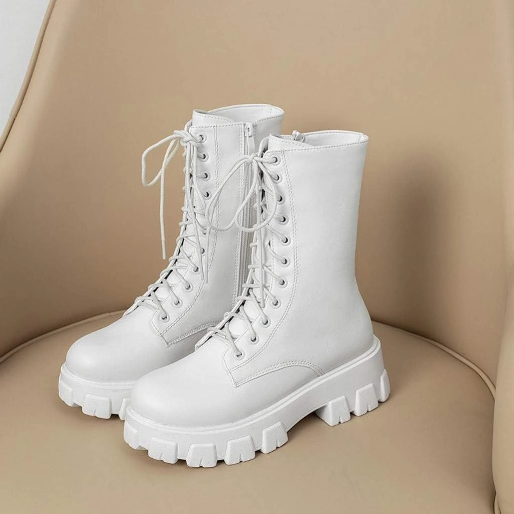 Combat Boots Winter 2024 Cowboy Boots For Women Lug Sole Combat Boots Lace-Up Motorcycle Platform Ankle Short Booties Gothic Bootie