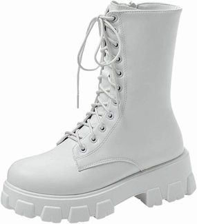 Formal Dress With Combat Boots Cowboy Boots For Women Lug Sole Combat Boots Lace-Up Motorcycle Platform Ankle Short Booties Gothic Bootie