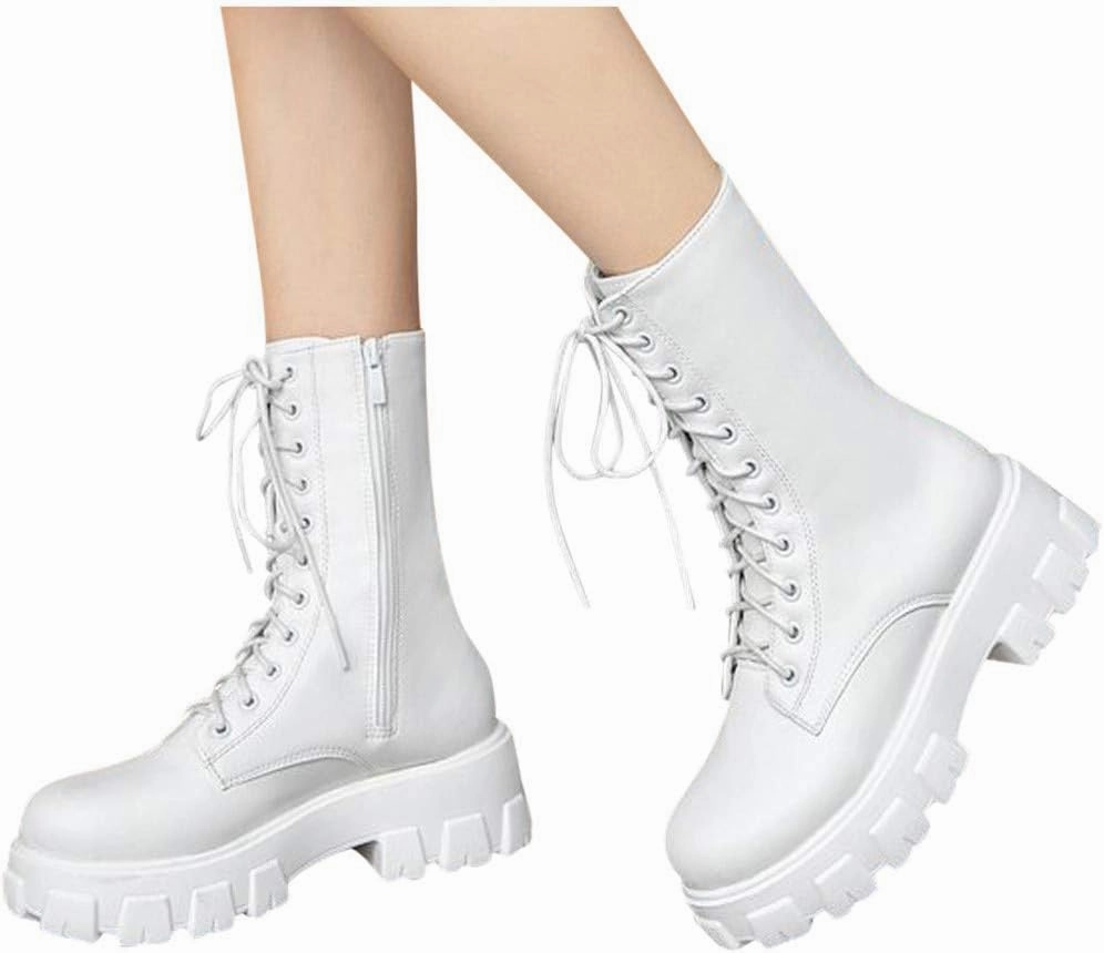 Costumes With Combat Boots Cowboy Boots For Women Lug Sole Combat Boots Lace-Up Motorcycle Platform Ankle Short Booties Gothic Bootie