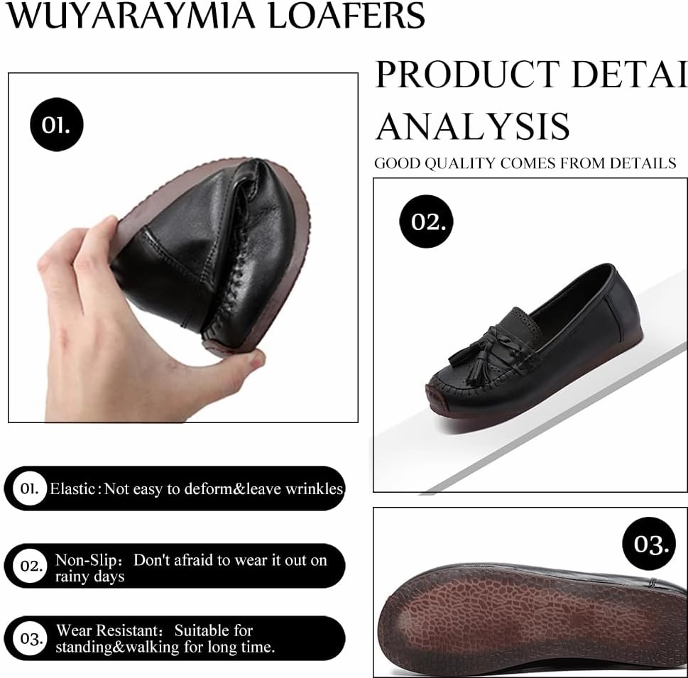 Slip On Boot Shoes Loafers for Women Slip-Ons Genuine Leather Platfor Penny Loafers Shoes Rubber Sole No Slip