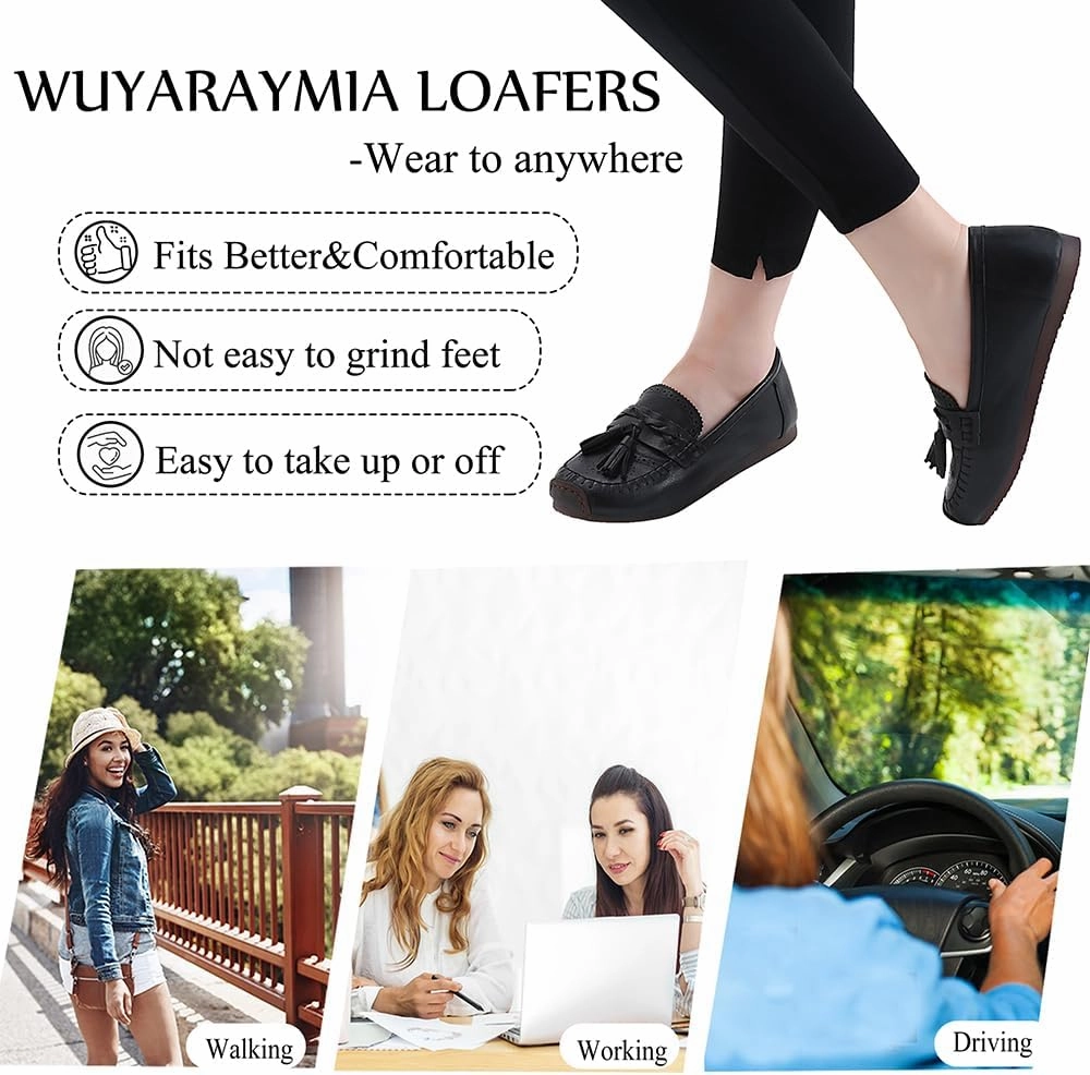 Canvas Slip On Shoes Wide Width Loafers for Women Slip-Ons Genuine Leather Platfor Penny Loafers Shoes Rubber Sole No Slip