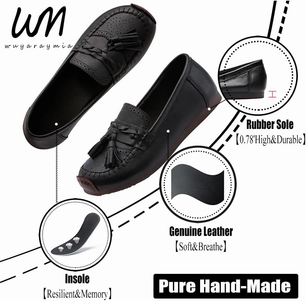 Loafers for Women Slip-Ons Genuine Leather Platfor Penny Loafers Shoes Rubber Sole No Slip Coolest Slip Ons