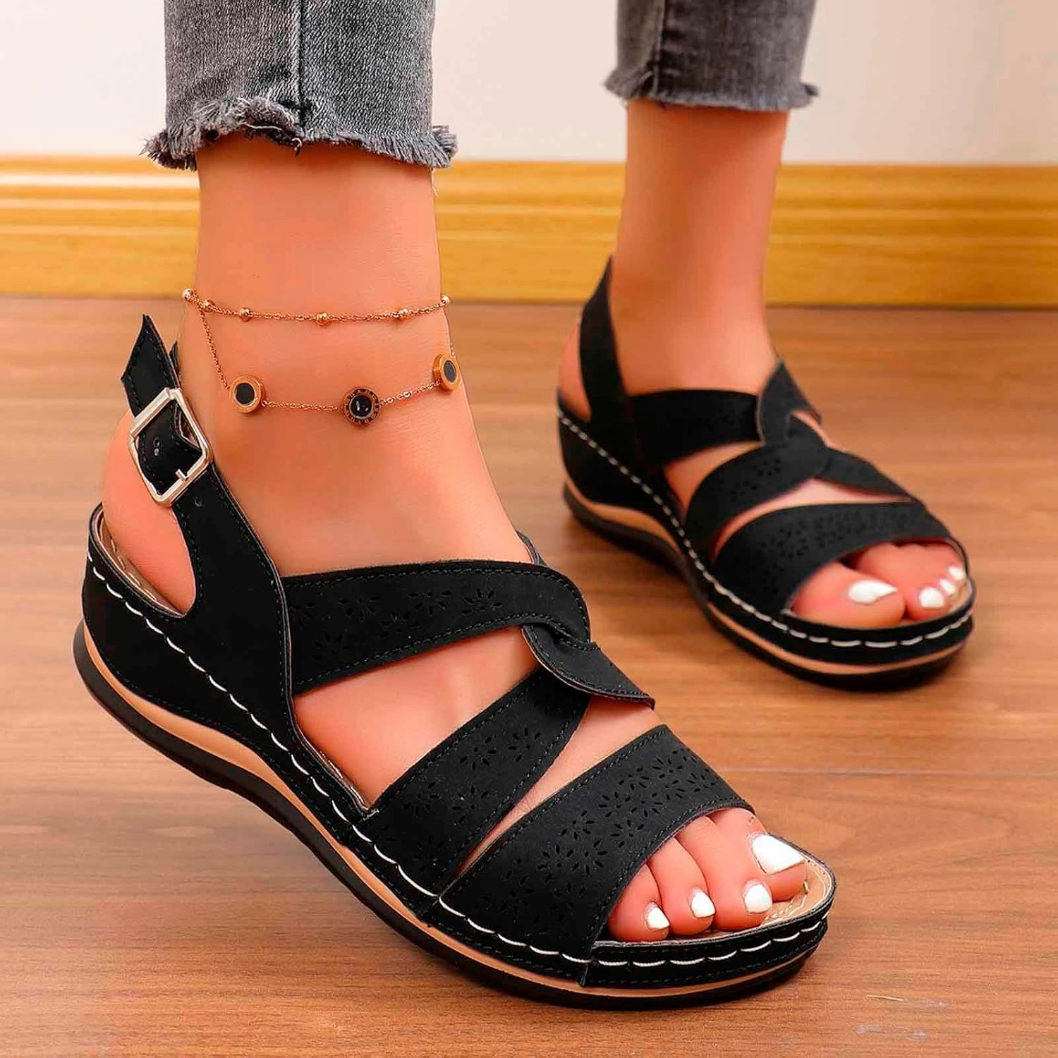 Women's Wedge Sandals Summer Open Toe Platform Espadrilles Casual Comfortable Walking Shoes for Outdoor Beach Glitter Tennis Shoes