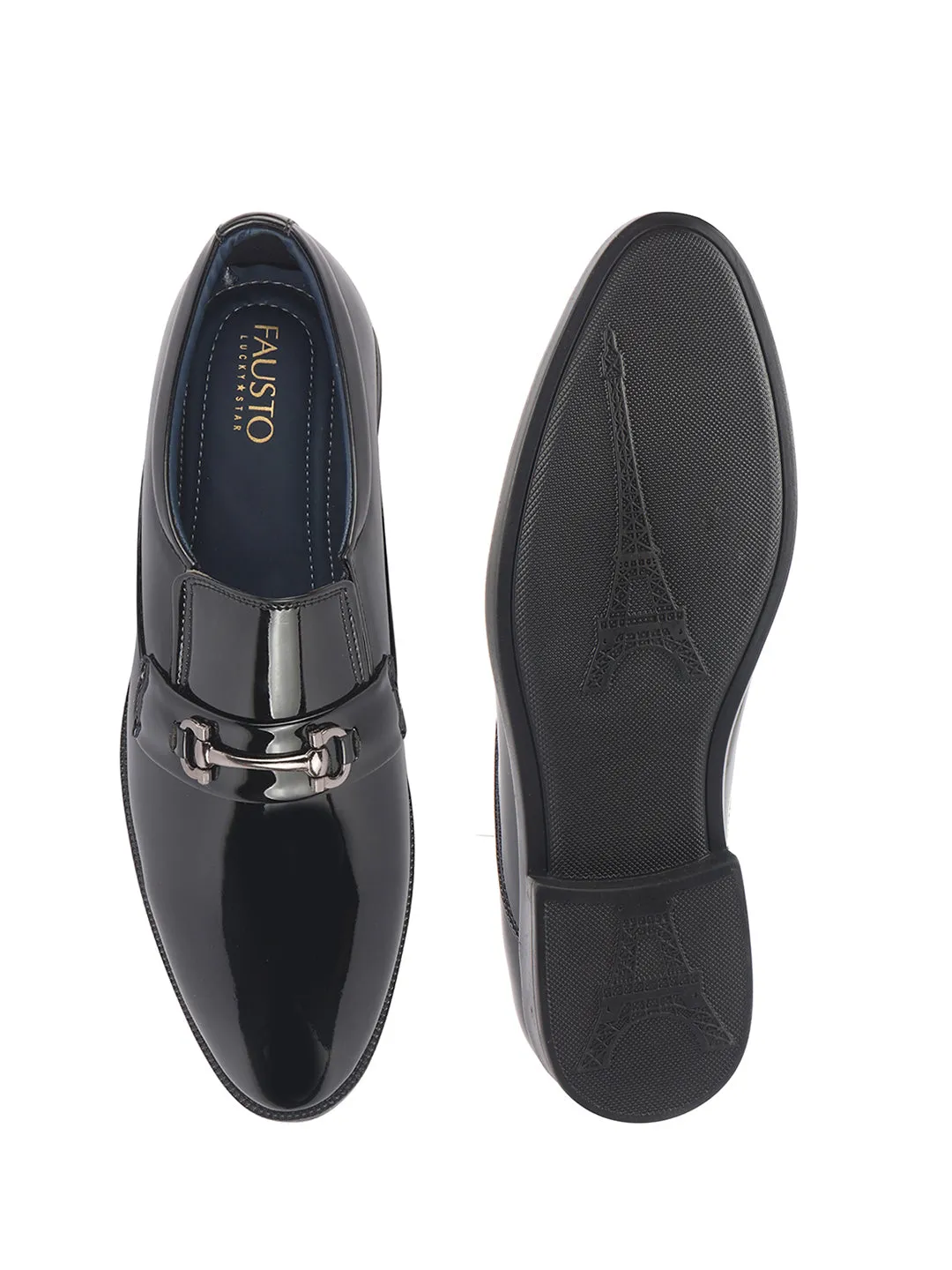 Men Black Horsebit Buckle Patent Leather Party Formal Slip On Shoes|Extra Cushioned Insole Tuxedo Loafers for Wedding, Reception, Cocktail|Slip Resistant Sole High Heels And Feet