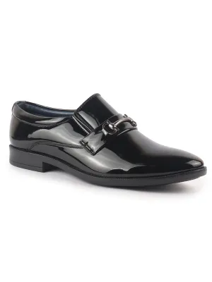 Men Black Horsebit Buckle Patent Leather Party Formal Slip On Shoes|Extra Cushioned Insole Tuxedo Loafers for Wedding, Reception, Cocktail|Slip Resistant Sole High Heels Dance Clothes