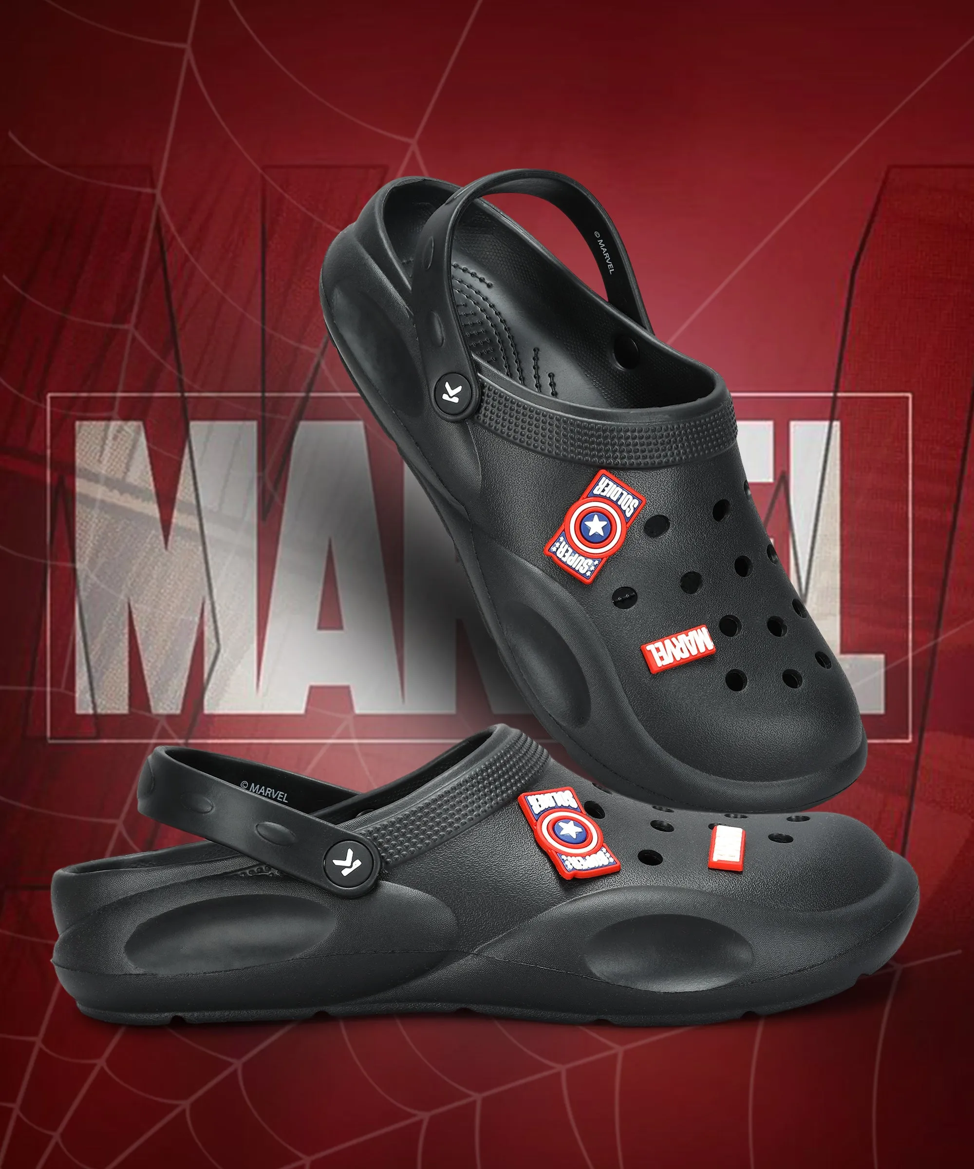 Marvel Captain America EVMK10923 Men's Casual Black Clogs | Stylish Waterproof, Lightweight Clogs for Men with Durable Anti-Skid Sole | Ideal for Outdoor Use Shearling Mule Clogs