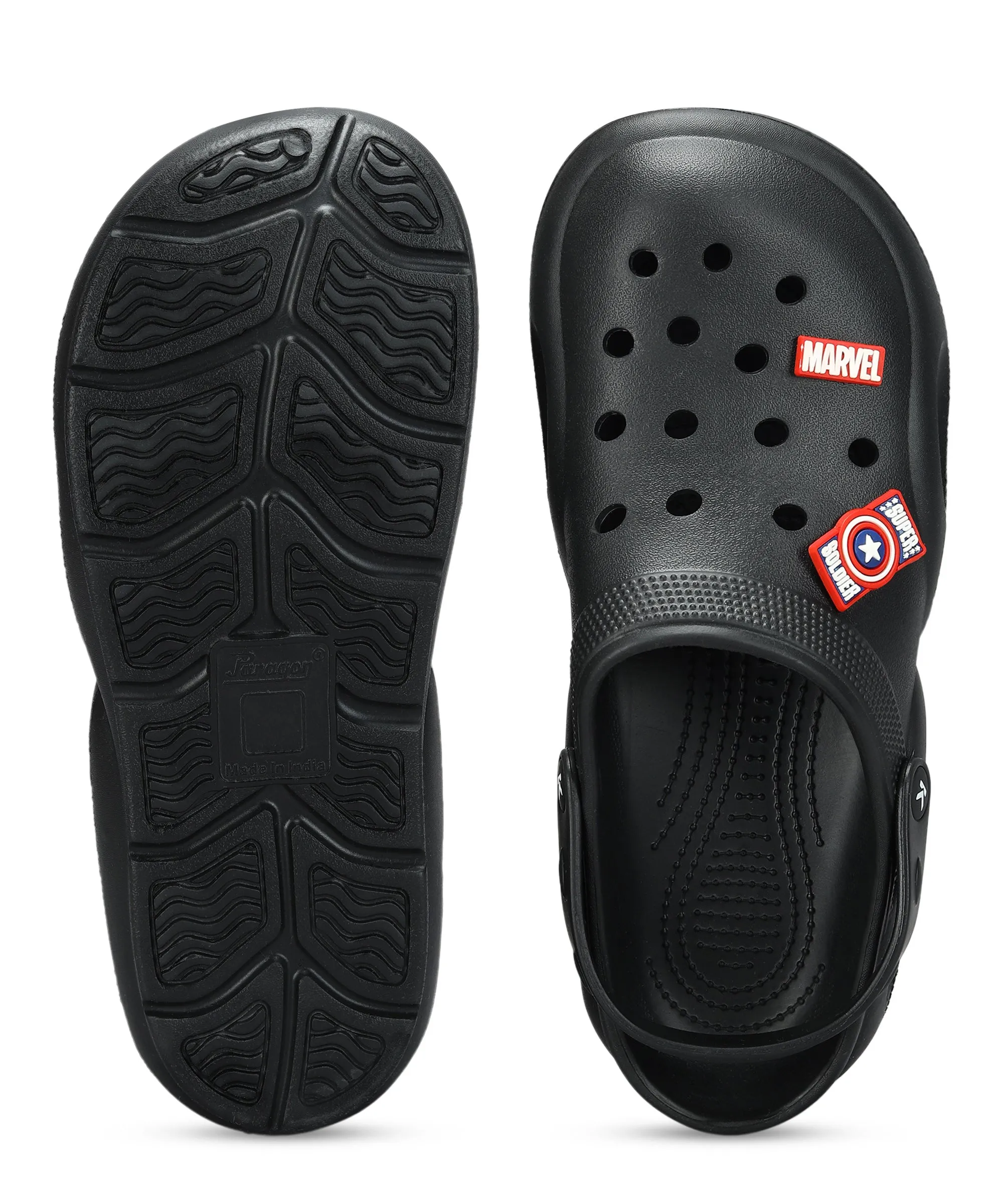 Marvel Captain America EVMK10923 Men's Casual Black Clogs | Stylish Waterproof, Lightweight Clogs for Men with Durable Anti-Skid Sole | Ideal for Outdoor Use Crocs Echo Clogs Sale