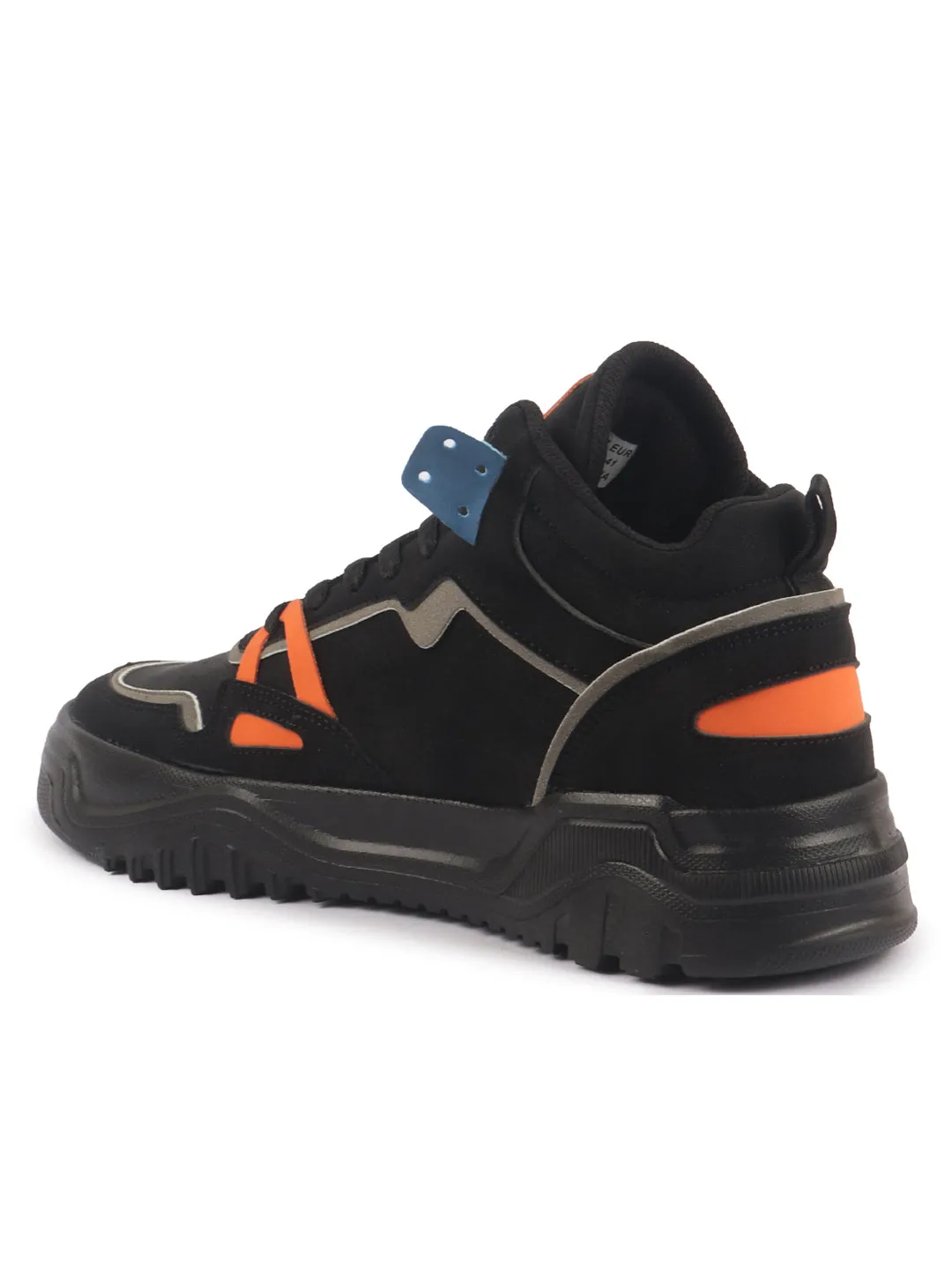 Men Black Colorblocked High Top Feather Lite Lace Up Sneakers|High Ankle Sneaker Shoes|Chunky Lace Up Casual Shoes High Heel Fix