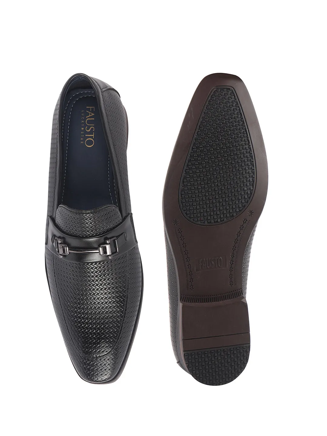 High Heel Driving Men Black Horsebit Buckle Textured Classic Party Formal Slip On Shoes|Memory Cushioned Insole Loafers for Office, Meeting, Wedding|All Day Comfort