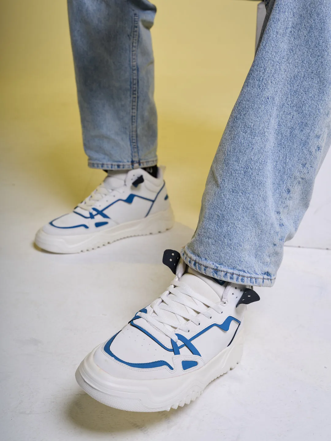 Men Blue Colorblocked High Top Feather Lite Lace Up Sneakers|High Ankle Sneaker Shoes|Chunky Lace Up Casual Shoes High Heels Loafers
