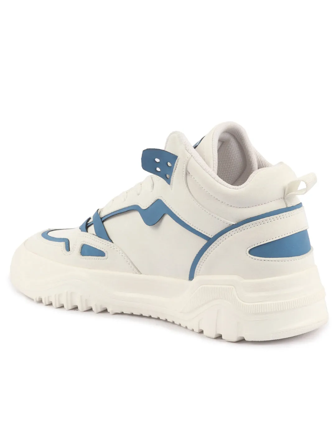 High Heeled Thong Sandals Men Blue Colorblocked High Top Feather Lite Lace Up Sneakers|High Ankle Sneaker Shoes|Chunky Lace Up Casual Shoes