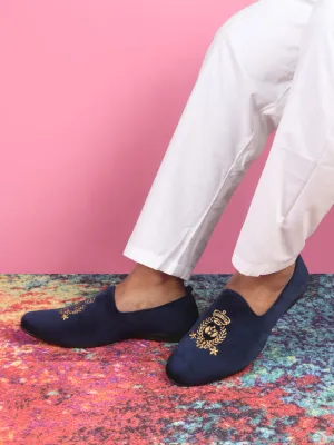 Tassel Loafers With Suit Men Blue Velvet Embroidery Design Party Casual Loafer Shoes