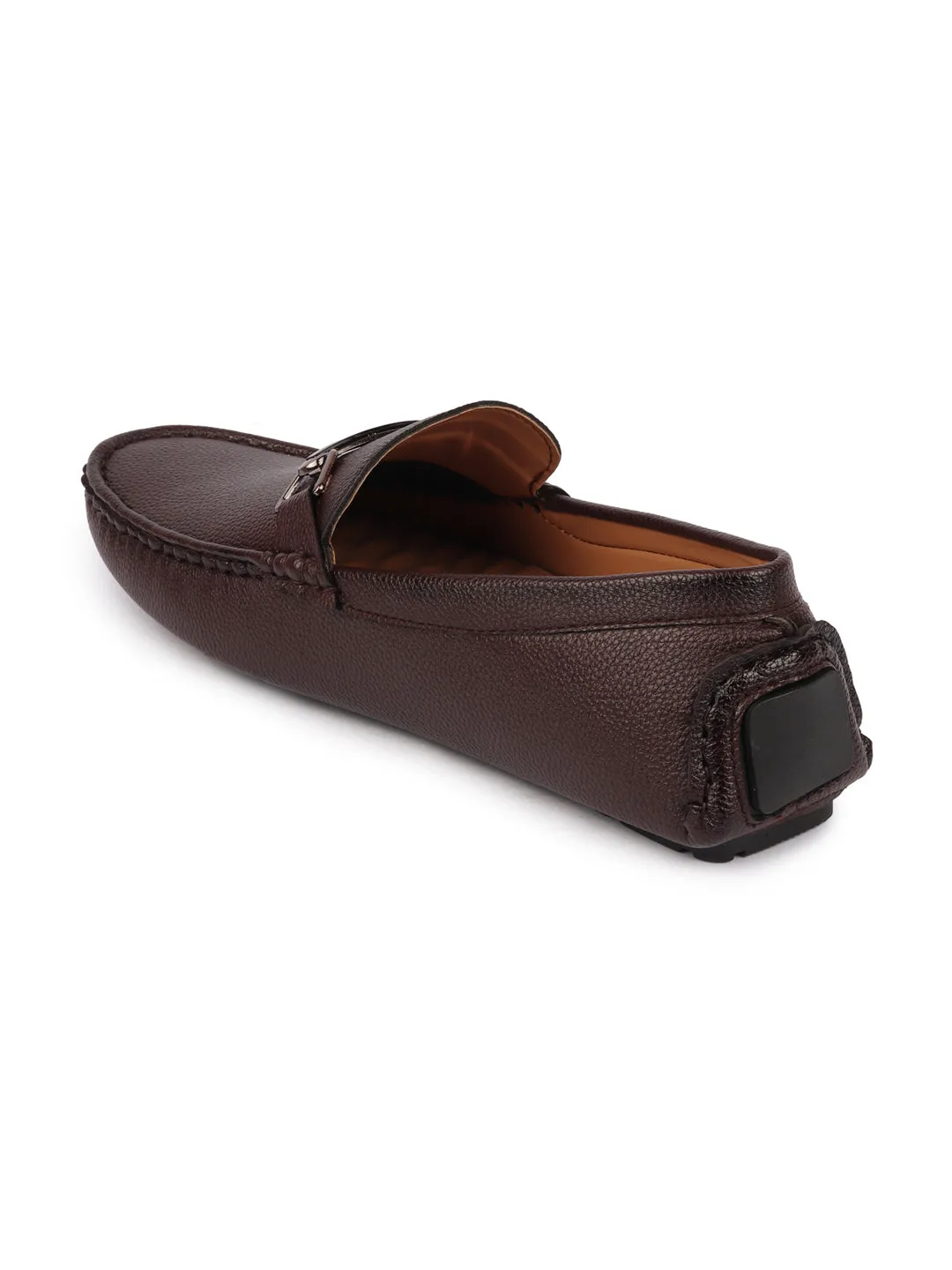 Men Brown Casual Slip On Textured Stitched Design Driving Loafer and Moccasin Shoes Ferragamo Ornament Loafers