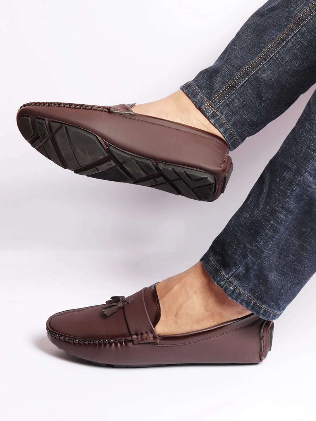 Alohas Loafers Men Brown Driving Outdoor Tassel Loafer and Moccasin Shoes
