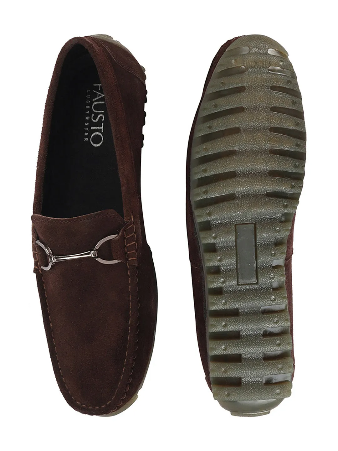 Men Brown Horsebit Buckle Suede Leather Slip On Driving Loafers Penny Loafers With Tassels