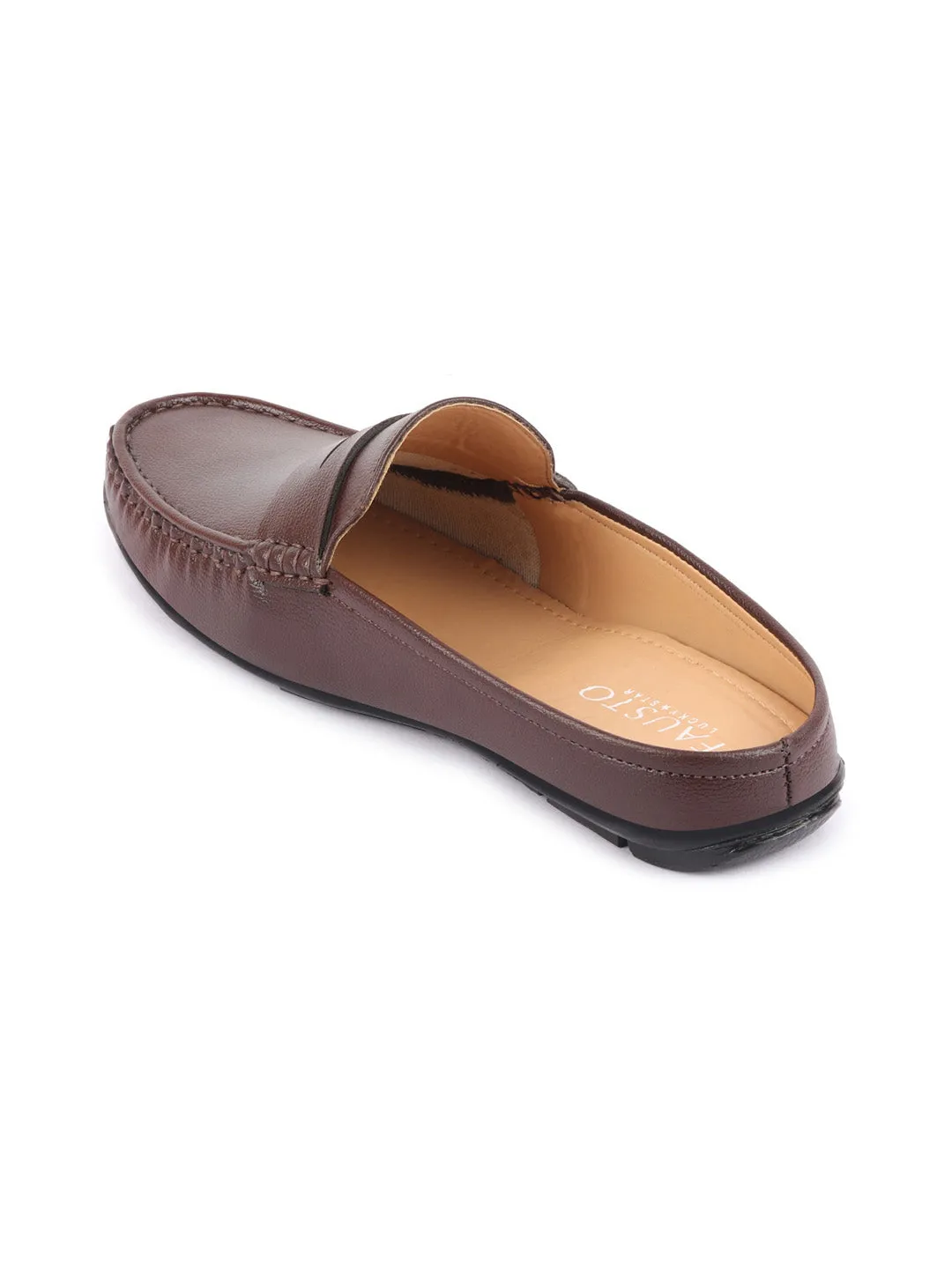 Best Walking Shoes Elderly Men Brown Slip On Back Open Stitched Mules Casual Shoes