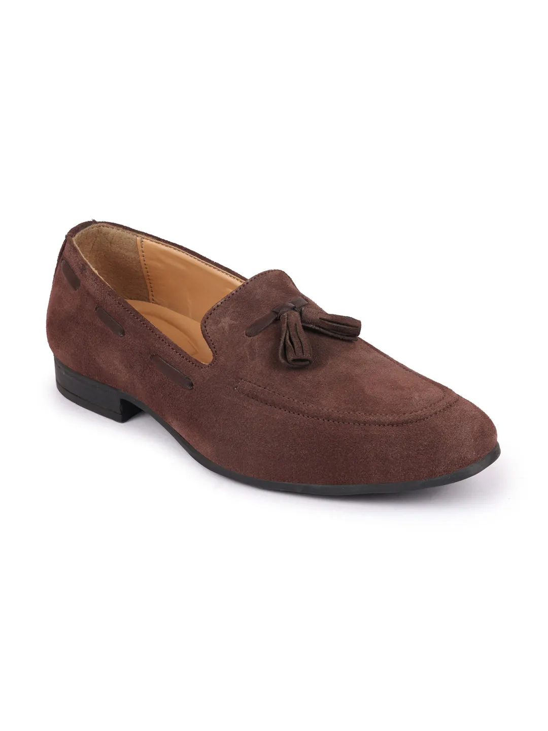 Chunky Loafers Patent Men Brown Suede Leather Casual Tassel Loafer Shoes