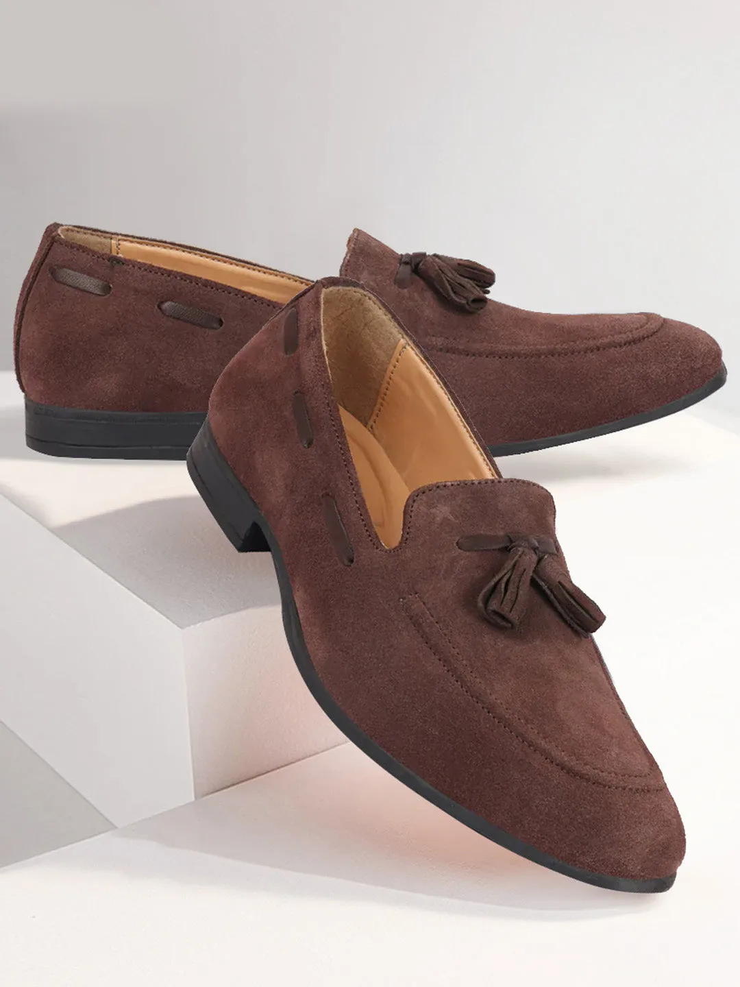 Emme Parsons Danielle Loafers Men Brown Suede Leather Casual Tassel Loafer Shoes