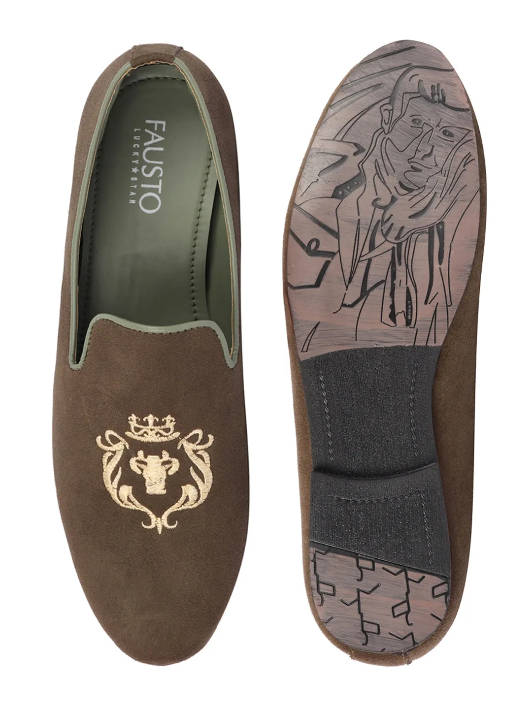 Men Olive Embroidered Velvet Slip On Loafers Sperry Loafers