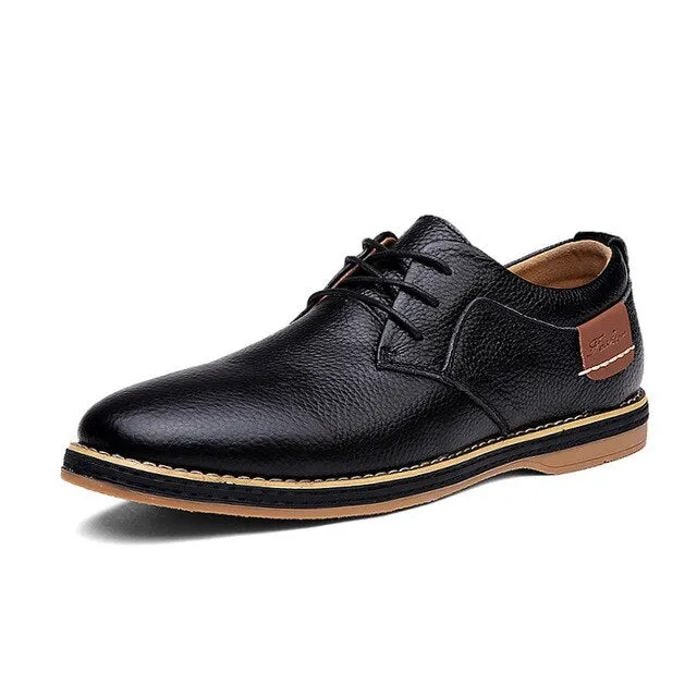 Men Oxford Genuine Leather Dress Shoes Brogue Lace Up Flats Men Casual Moccasins Fashion Office Walking Footwear