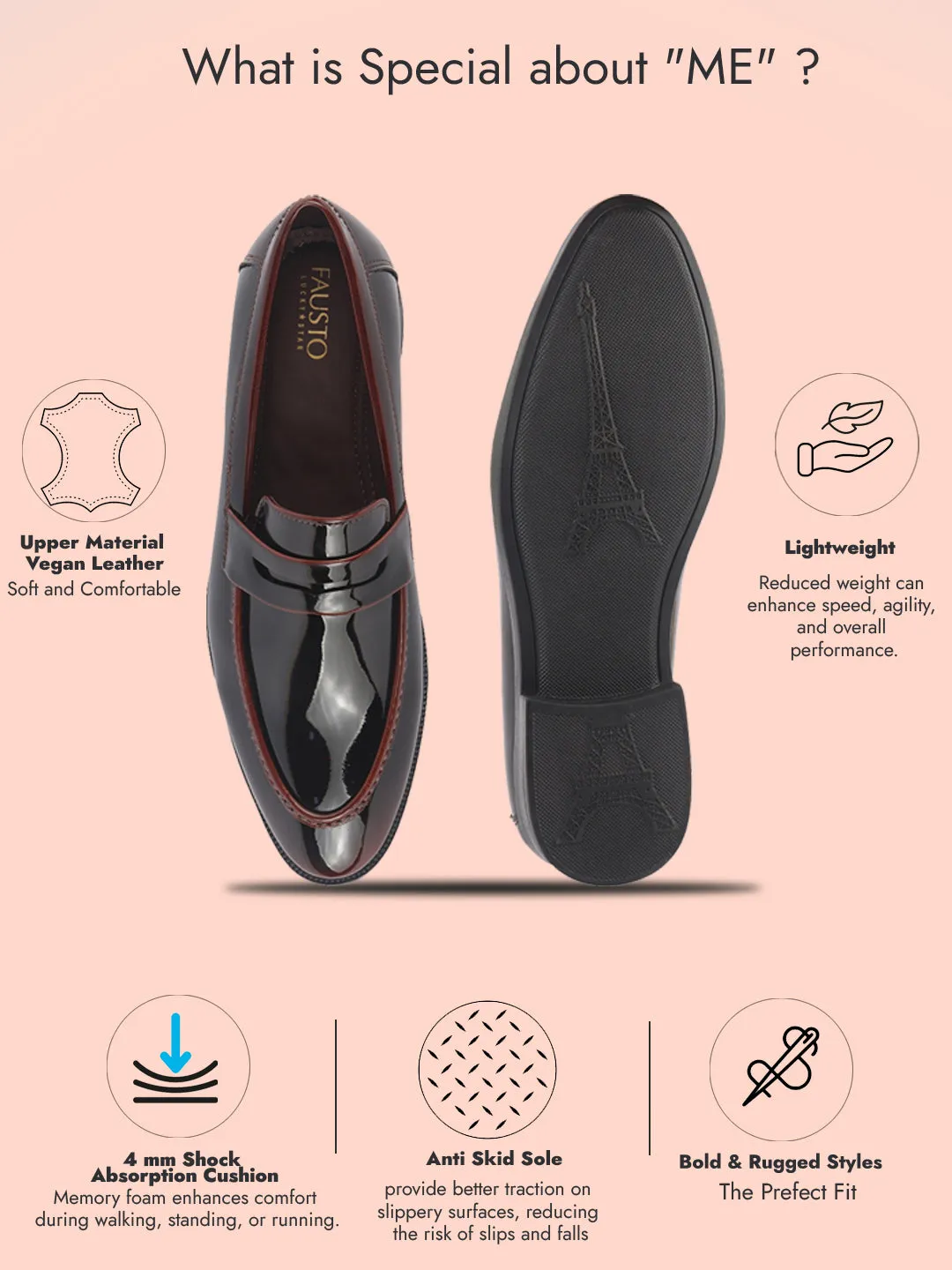 Men Pink Classic Patent Leather Party Formal Slip On Shoes|Extra Cushioned Insole Tuxedo Loafers for Wedding, Reception, Cocktail|Slip Resistant Lightweight Sole Art Heels