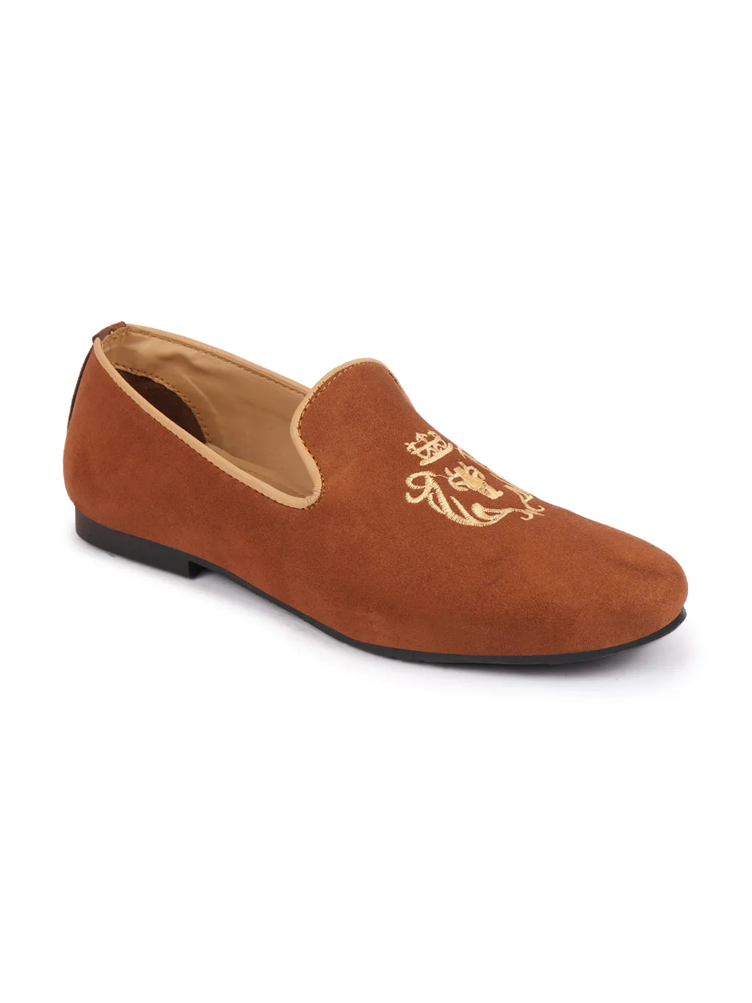 Loafers Gucci Men Tan Embroidered Velvet Slip On Loafers