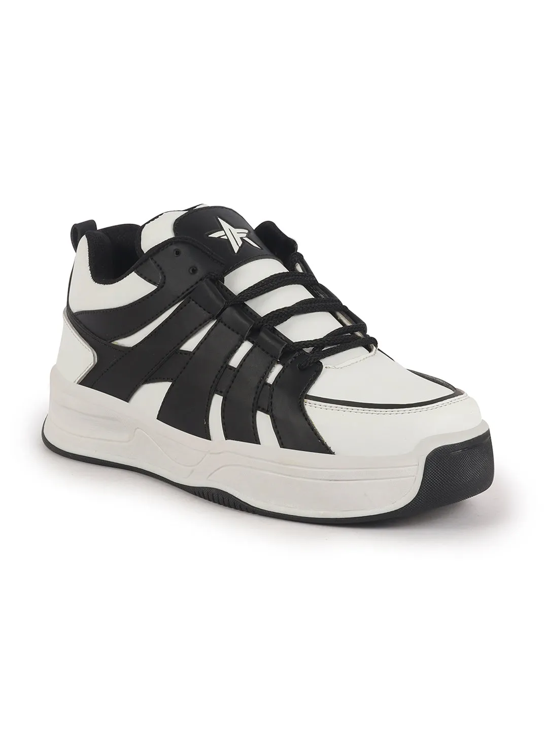 Best Cushioned Walking Men White Colorblocked Lace Up Sneakers| Sports Running Shoes|Anti-Skid Phylon Sole|Lace-Up Athleisure Shoes|Walking Shoes