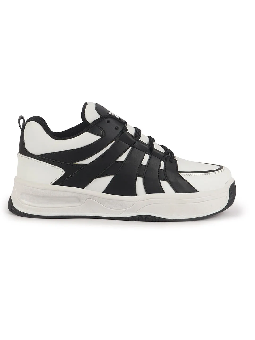 Walking Without Men White Colorblocked Lace Up Sneakers| Sports Running Shoes|Anti-Skid Phylon Sole|Lace-Up Athleisure Shoes|Walking Shoes