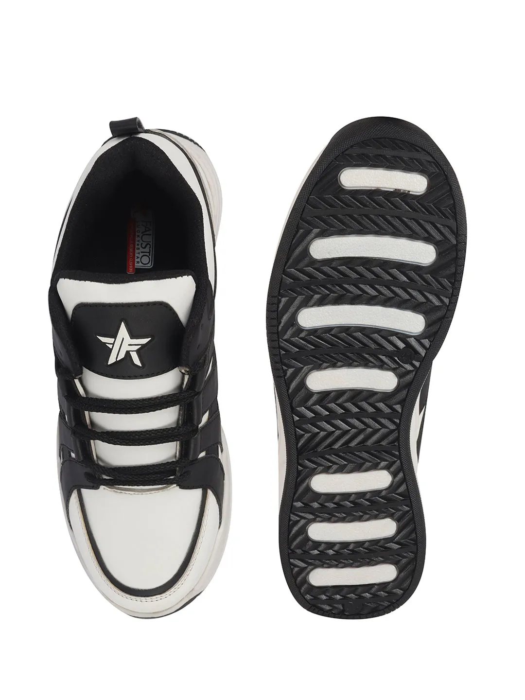 For Arch Support Best Walking Men White Colorblocked Lace Up Sneakers| Sports Running Shoes|Anti-Skid Phylon Sole|Lace-Up Athleisure Shoes|Walking Shoes