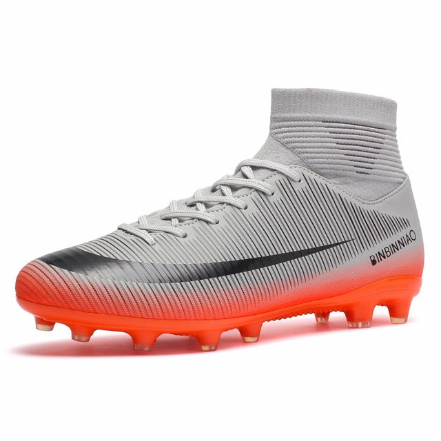 Men Football Boots Soccer Cleats Boots Long Spikes TF Spikes Ankle High Top Sneakers Soft Indoor Turf Futsal Child soccer Shoes