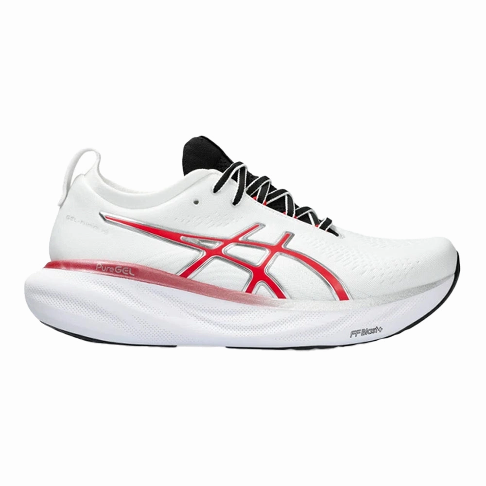 Asics Gel Noosa Shoes Men's Asics Gel-Nimbus 25 Anniversary, White/Classic Red, 15 D Medium