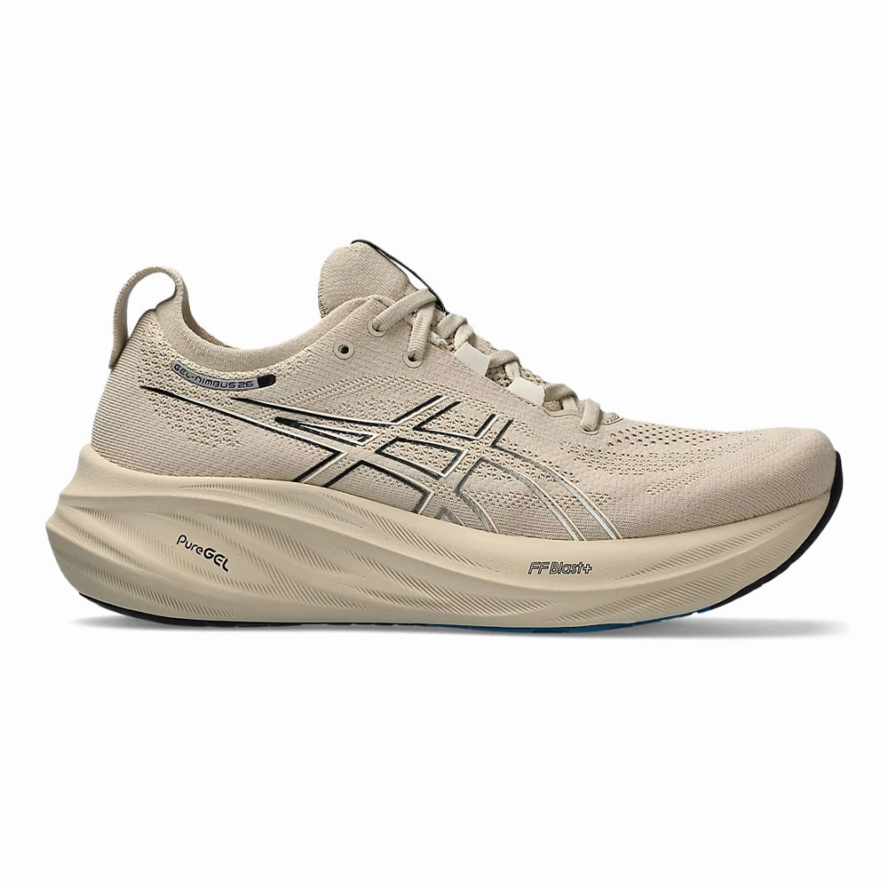Asics Low Heel Drop Running Shoes Men's Asics GEL-Nimbus 26, Feather Grey/Black, 7.5 D Medium