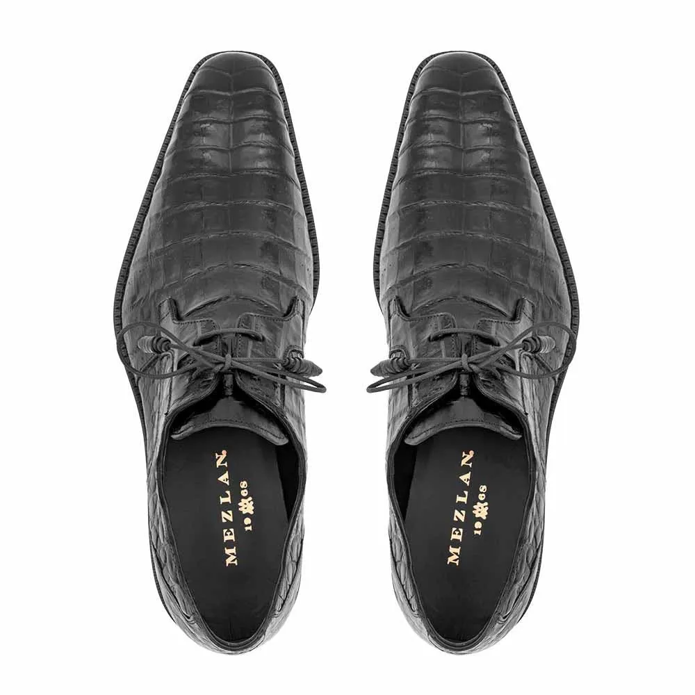 Mezlan of Spain Genuine Crocodile Skin Black Derby Shoes ANDERSON (USA Men Size) Silver Dress Shoes Width