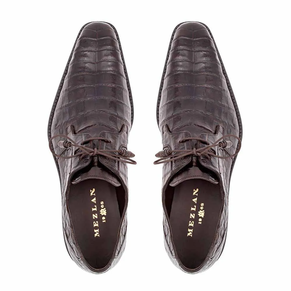 Mezlan of Spain Genuine Crocodile Skin Brown Derby Shoes ANDERSON (USA Men Size) Evening Shoes For Dress