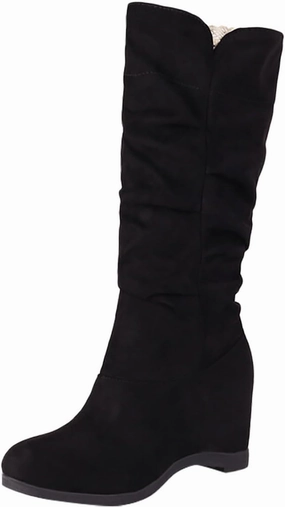 Mid Calf Boots for Women Ankle Boots for Women Frosted Suede Solid Color Slope Heeled Thigh High Boots Knee High Boot Wide Leg Boots Knee High