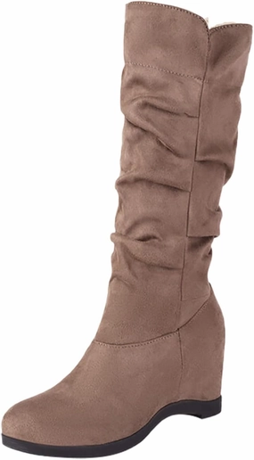 Mid Calf Boots for Women Ankle Boots for Women Frosted Suede Solid Color Slope Heeled Thigh High Boots Knee High Boot Wide Boots Knee High