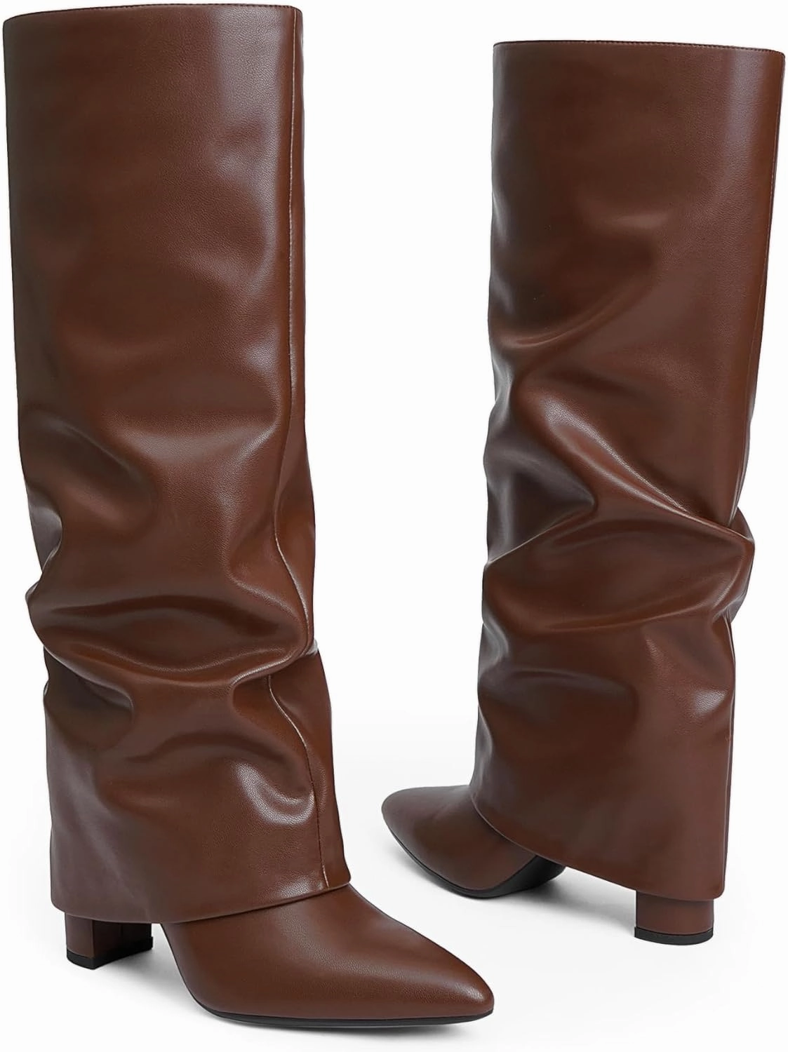 Knee-high Boots With Block Heels Modatope Knee High Boots Women Fold Over Knee High Boots Chunky High Heels Long Boots Zipper Pointed Toe Dress Tall Boots for Women