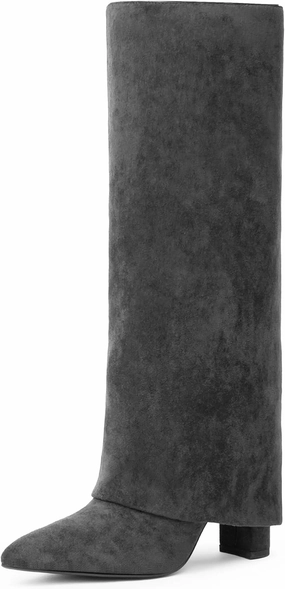 Faux Leather Knee High Modatope Knee High Boots Women Fold Over Knee High Boots Chunky High Heels Long Boots Zipper Pointed Toe Dress Tall Boots for Women