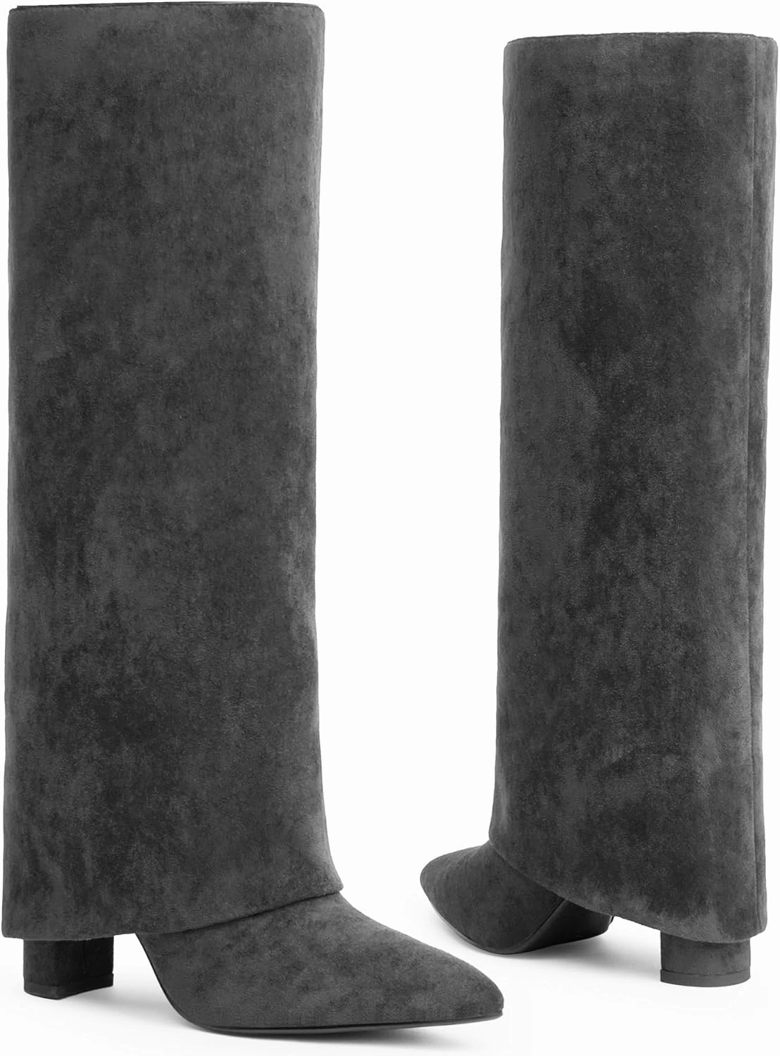 Modatope Knee High Boots Women Fold Over Knee High Boots Chunky High Heels Long Boots Zipper Pointed Toe Dress Tall Boots for Women Block Heel Knee High Boots Wide Calf