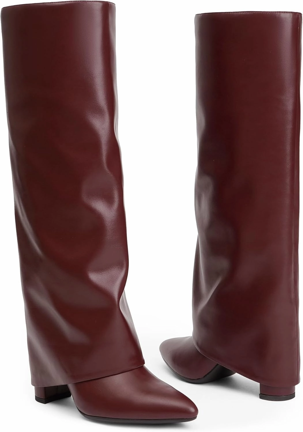 Knee High Zip Up Boots Modatope Knee High Boots Women Fold Over Knee High Boots Chunky High Heels Long Boots Zipper Pointed Toe Dress Tall Boots for Women