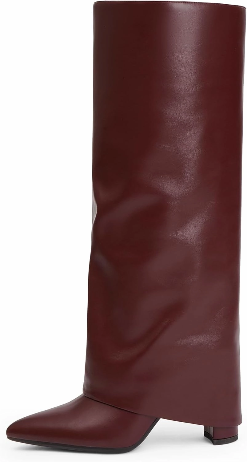 Heel Platform Boots Knee High Modatope Knee High Boots Women Fold Over Knee High Boots Chunky High Heels Long Boots Zipper Pointed Toe Dress Tall Boots for Women