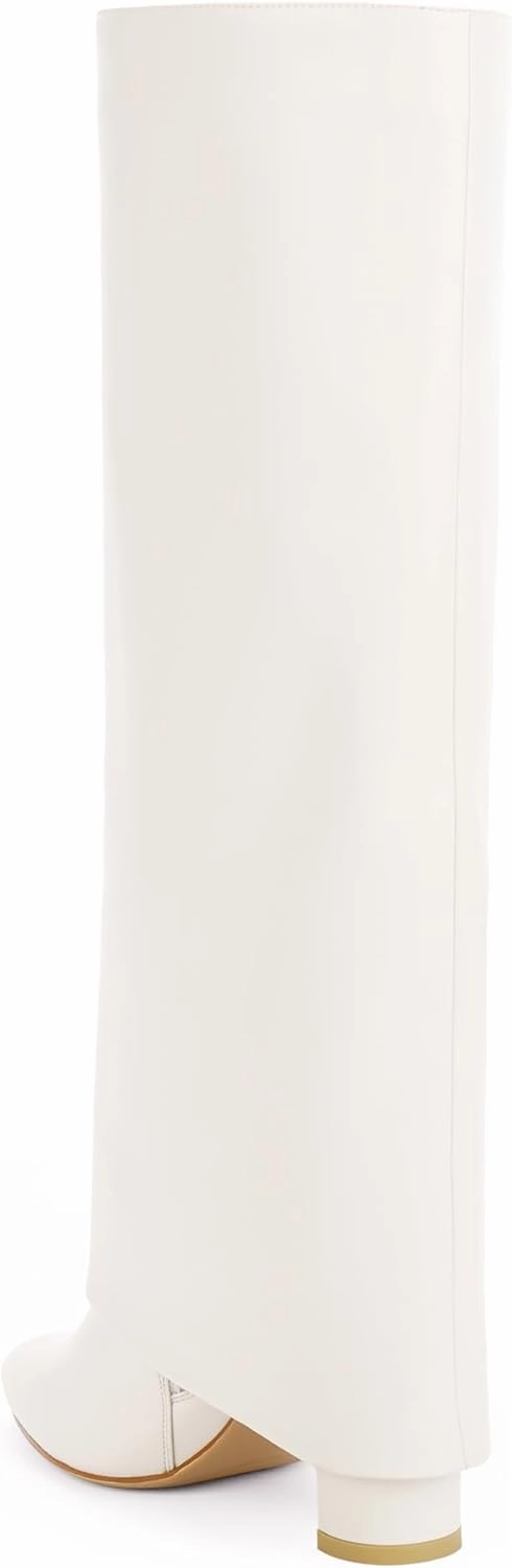 Ribbed Knee High Boots Modatope Knee High Boots Women Fold Over Knee High Boots Chunky High Heels Long Boots Zipper Pointed Toe Dress Tall Boots for Women