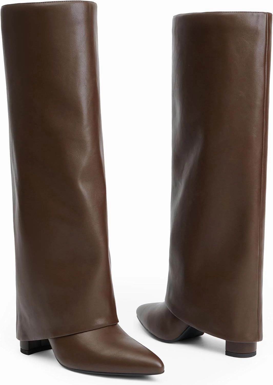 Modatope Knee High Boots Women Fold Over Knee High Boots Chunky High Heels Long Boots Zipper Pointed Toe Dress Tall Boots for Women Foldover Shaft Pointed Toe Knee High Boot