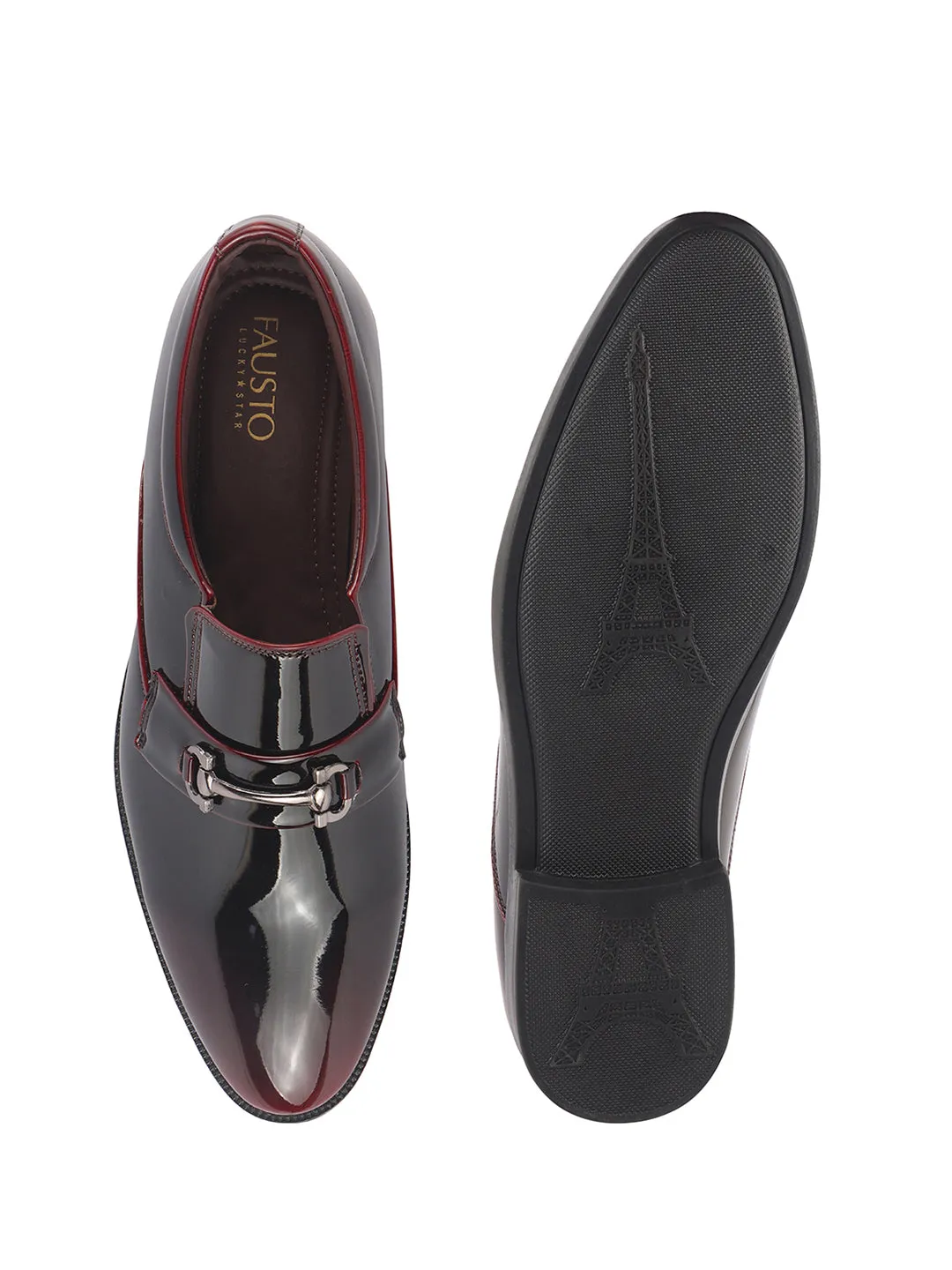 Men Pink Horsebit Buckle Patent Leather Party Formal Slip On Shoes|Extra Cushioned Insole Tuxedo Loafers for Wedding, Reception, Cocktail|Slip Resistant Sole Western High Heels