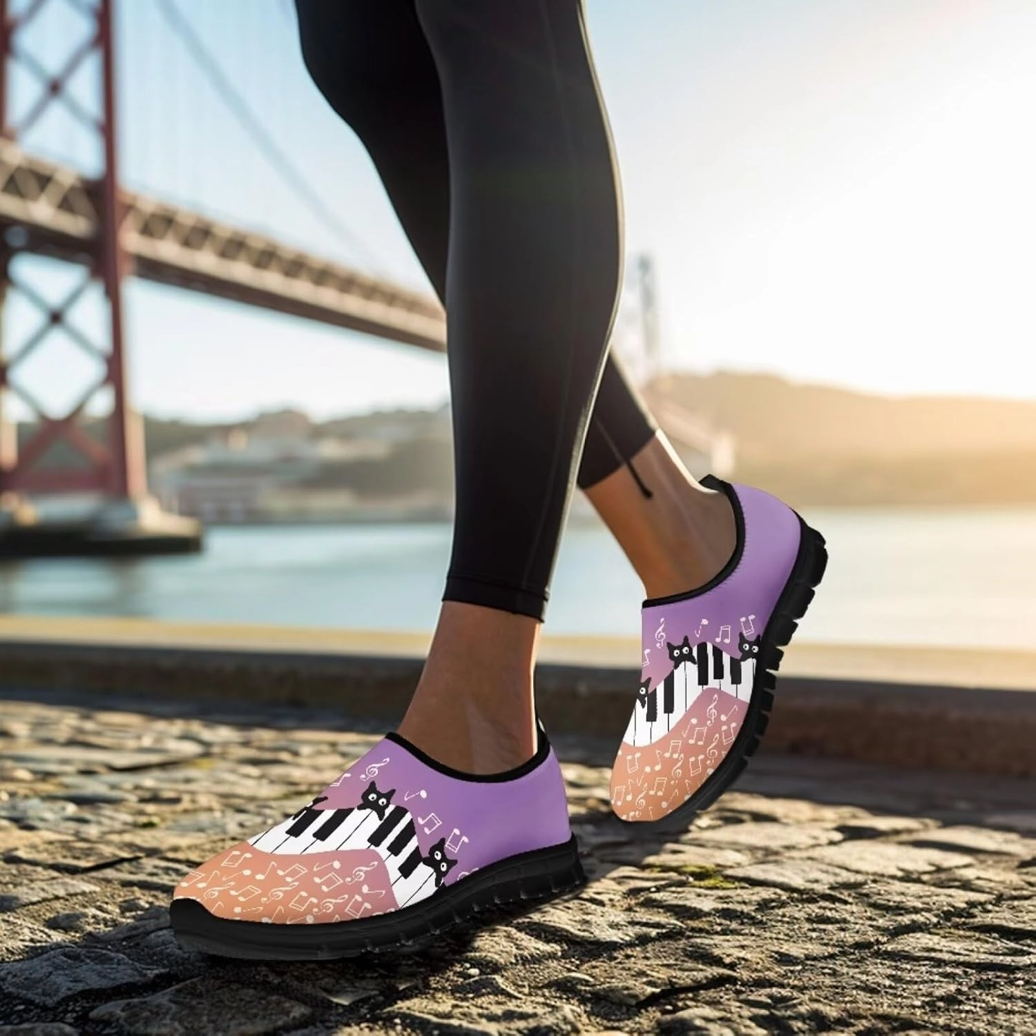 Music Walking Shoes for Women,Low Top Casual Sneaker Light Weight Road Running Shoes Breathable Teenis Workout Sneakers Imenseas