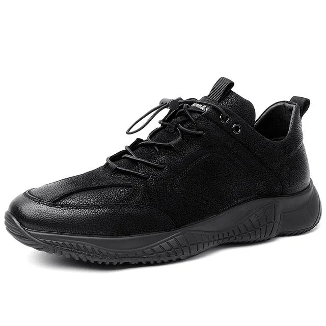 NEW Brand High Quality All Black Men's Leather Casual Shoes Fashion Breathable Sneakers Fashion Flats Big Plus Size 38-44 R5-27 Best Shoes For Walking Long Distances