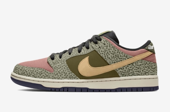 Nike SB Dunk Low Pro QS Shoe - Khaki/Amber Brown-Rough Green-Rust/Pink (Arts-Rec) Nike Air Max Sndr Casual Shoes