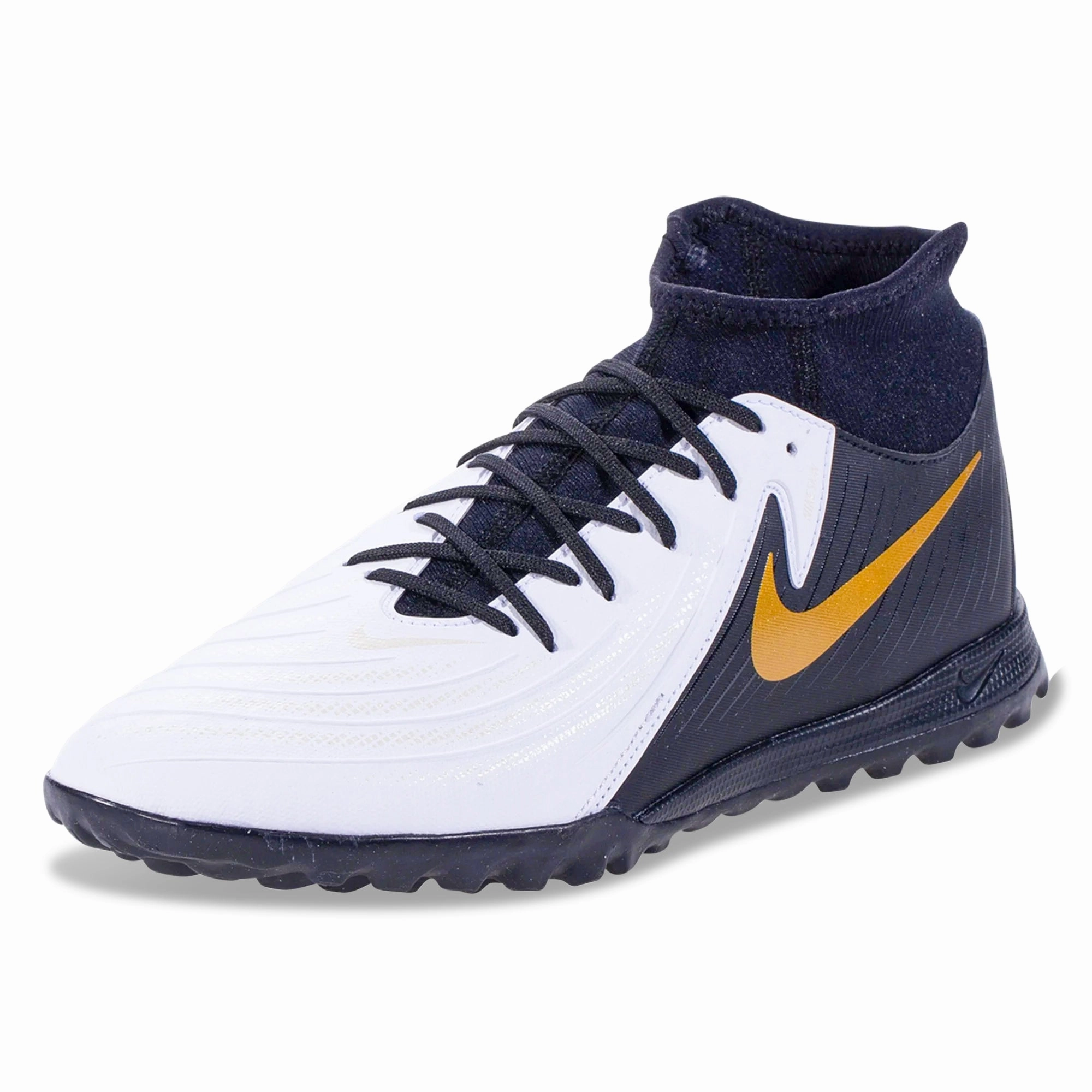 Golden Nike Shoes Nike Phantom Luna II Academy Turf Soccer Shoes (White/Black/Metallic Gold Coin)