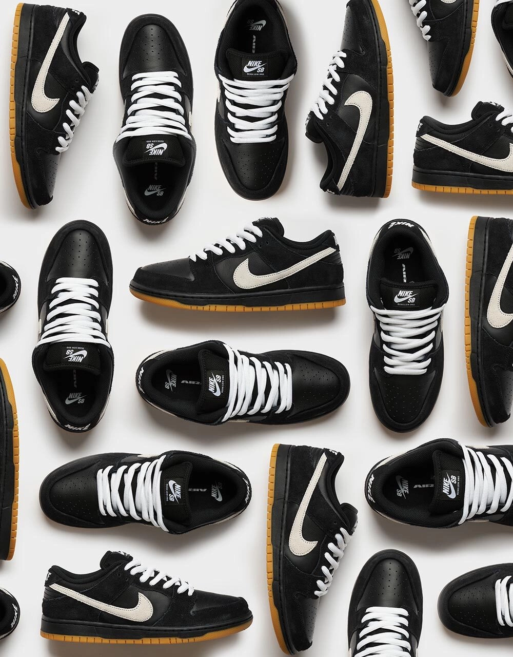 Nike SB Dunk Low Pro Skate Shoes - Black/White-Black-Gum Light Brown Nike Decade Shoes